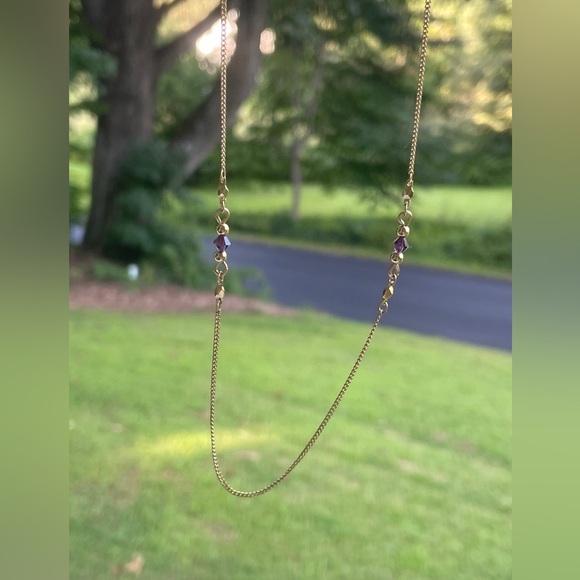 Vintage Monet Dainty Chain Necklace with Purple Crystal Beads - Picture 6 of 8